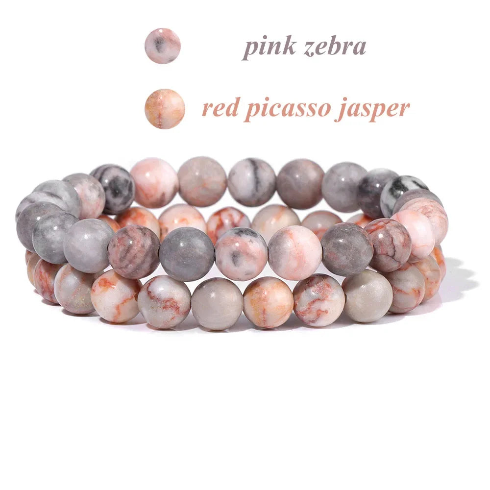 2Pcs Colorful Natural Stone Bead Bracelet Set 8MM Natural Agates Turquois Amethysts Quartzs Gem Stretch Bangle Jewelry Gift by Home for Health and Beauty