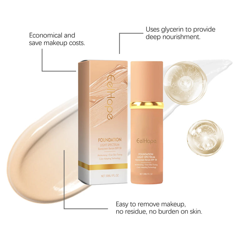 4-in-1 Liquid Foundation Spf 50+ Magic Color Changing Matte Long-Lasting Waterproof Sweating Moisturizing Coverage Makeup Base by Home for Health and Beauty