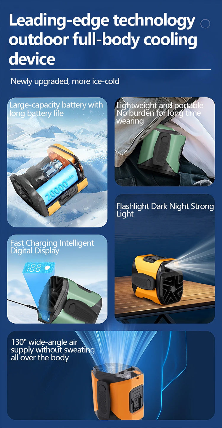 Portable Waist Fan 10000mAh with Power Bank LED Lighting Hanging Neck Fan 5 Speed Strong Airflow Cooling Fan for Outdoor Working by Home for Health and Beauty