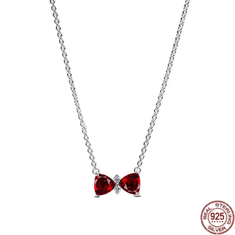 925 Sterling Silver Bow Heart Necklace Zircon Charm Gift by Home for Health and Beauty