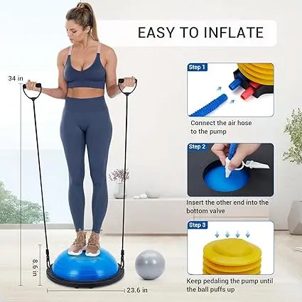 Half Exercise Ball,60Cm Balance Ball Trainer with Non-Slip Base,2 Bands,Pump & Extra Balls For Yoga Workouts Pilates Fitness by Home for Health and Beauty