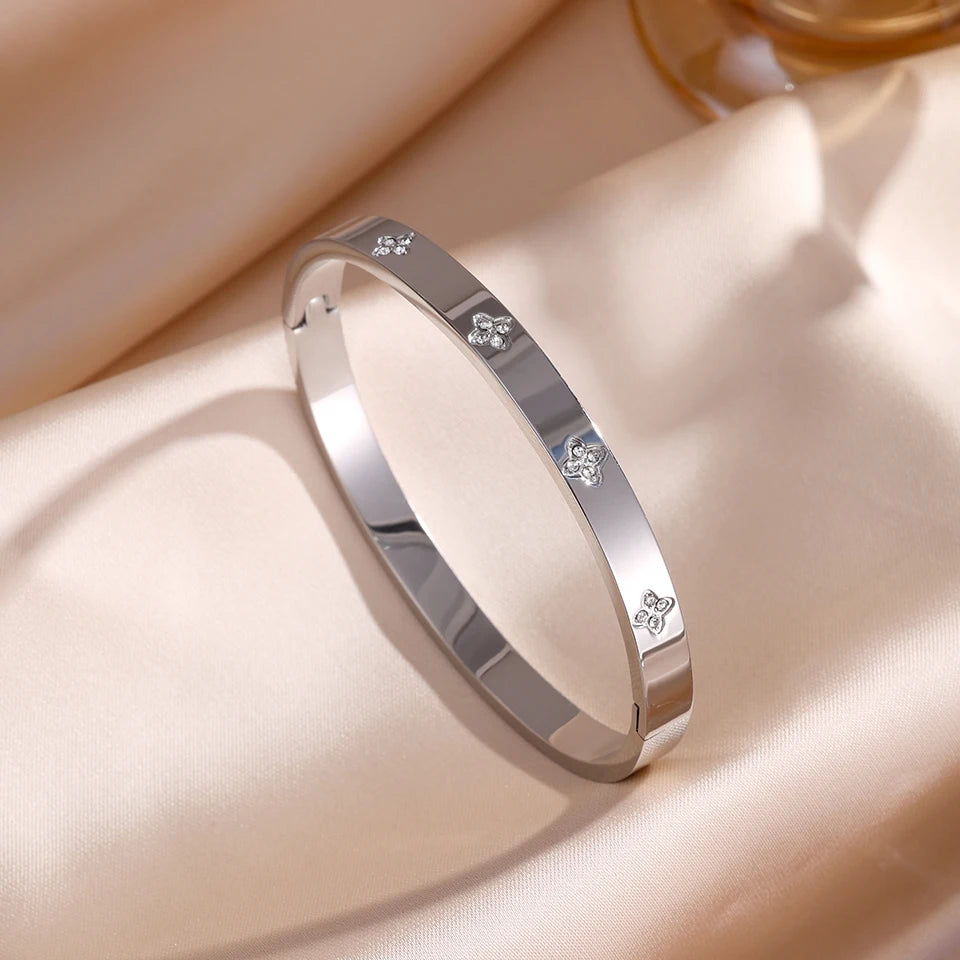 Sparkling Zirconia Inlaid Stainless Steel Bracelet 5/1pcs Set for Women Stackable Bangles Fashion Non Fading Jewelry Gift by Home for Health and Beauty