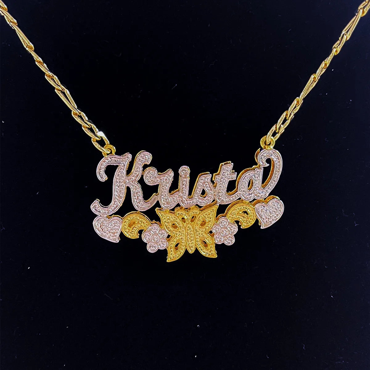 Custom Name Butterfly Necklace Personalized Heart Hip Hop Letter