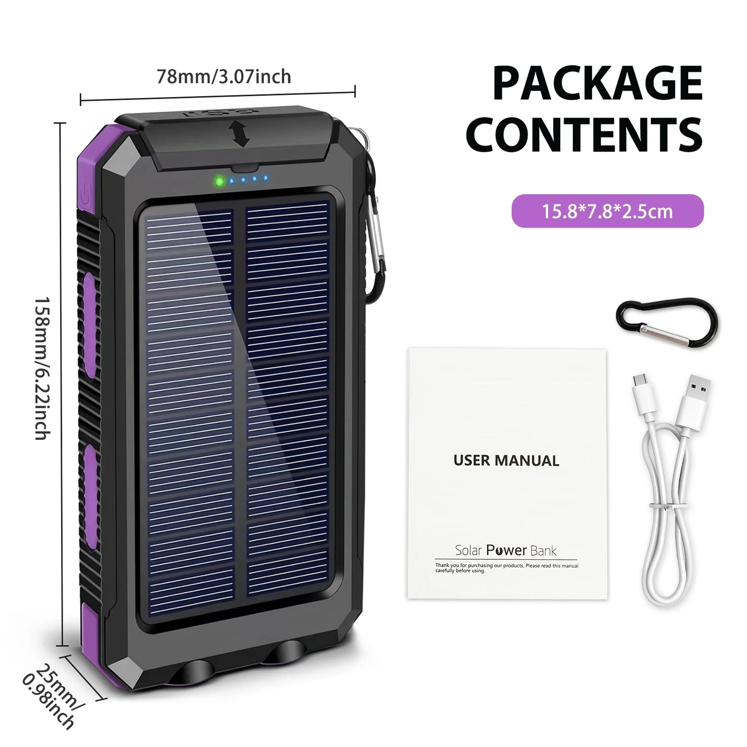 Solar Power Bank Portable Dual 30000mAh 5V USB Ports 2 LED Light Flashlight Fast Charging for iPhone Samsung Tablets by Home for Health and Beauty