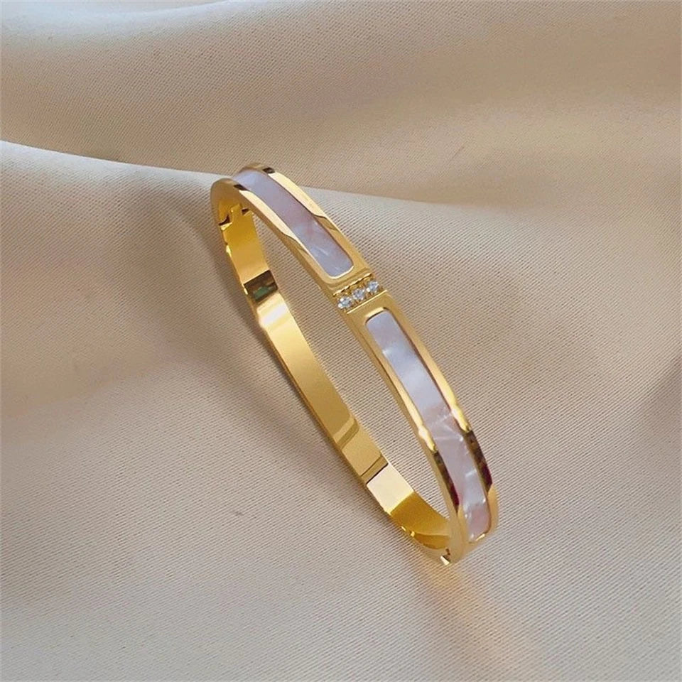 Sparkling Zirconia Inlaid Stainless Steel Bracelet 5/1pcs Set for Women Stackable Bangles Fashion Non Fading Jewelry Gift by Home for Health and Beauty