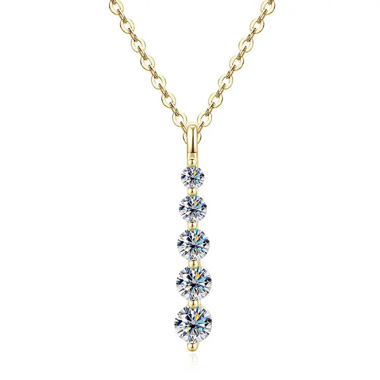 5-Stone Moissanite Long Pendant Necklace D VVS1 for Women Clavicle Chain Necklace Fine Jewelry Gift 14K Gold Filled by Home for Health and Beauty