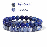 2Pcs Colorful Natural Stone Bead Bracelet Set 8MM Natural Agates Turquois Amethysts Quartzs Gem Stretch Bangle Jewelry Gift by Home for Health and Beauty