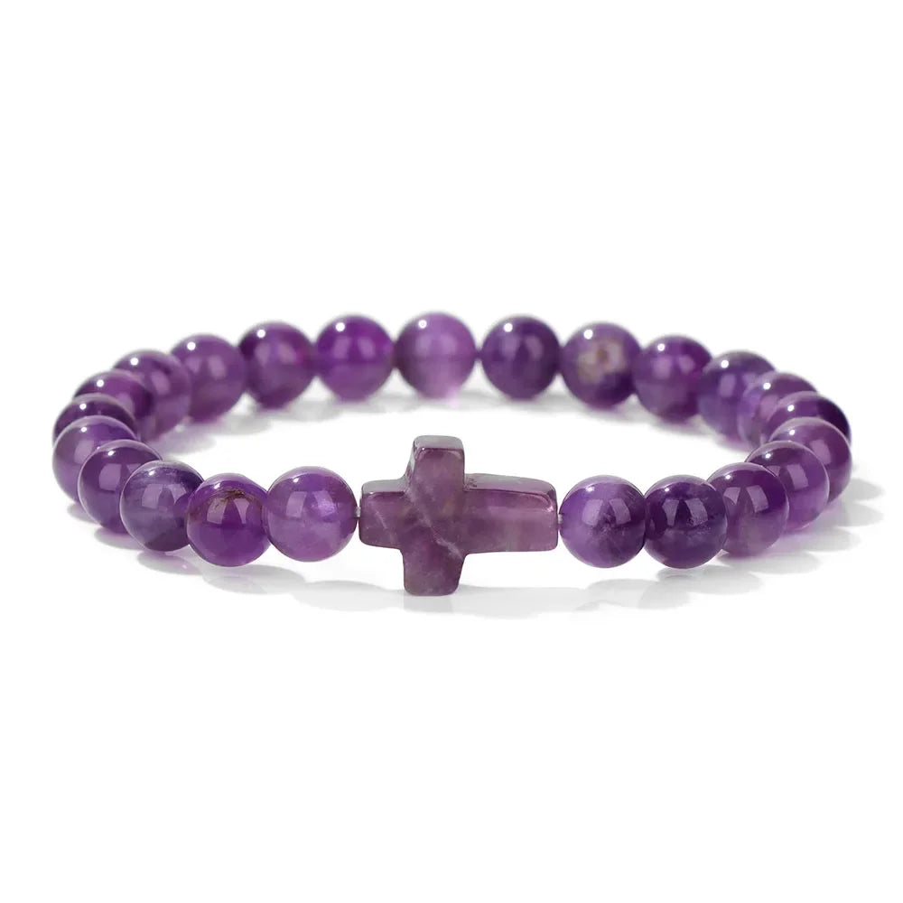 Natural Stone Cross Bracelets Unisex Prayer Yoga Jewelry