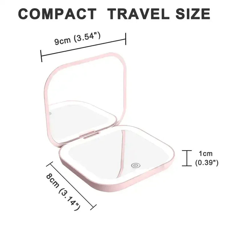 Compact Mini Vanity Mirror With Lights Portable 2X Magnification