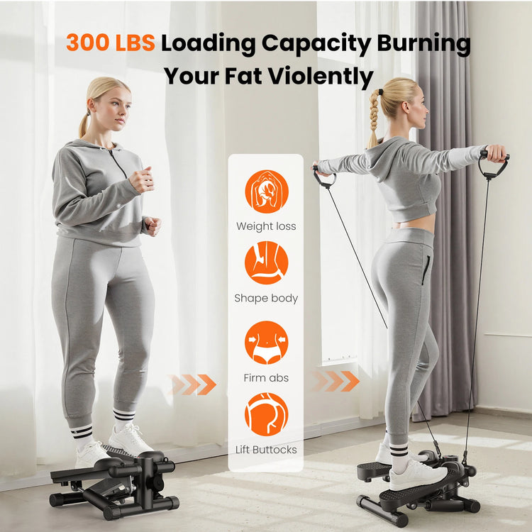 Mini Stepper with Resistance Bands 300 LBS Weight Capacity Hydraulic Home Stepper Machine Compact Cardio Equipment with LCD Monitor No Assembly Required by Home for Health and Beauty