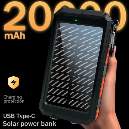 Solar Power Bank Portable Fast, 10000/20000MAH Equipped with 4 Dual USB Ports And Type-C/Micro USB Input Ports, Built-in 2.4W LED Flashlight/compass, Suitable for All Mobile Devices, Travel And Camping Backup Power, Practical by Home for Health and Beauty