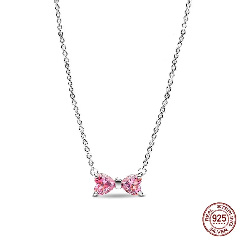925 Sterling Silver Bow Heart Necklace Zircon Charm Gift by Home for Health and Beauty