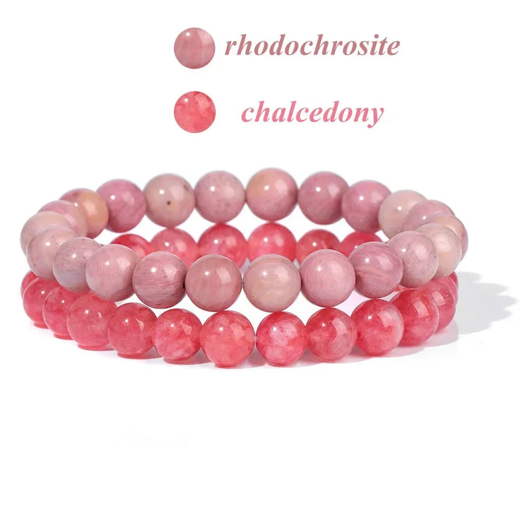 2Pcs Colorful Natural Stone Bead Bracelet Set 8MM Natural Agates Turquois Amethysts Quartzs Gem Stretch Bangle Jewelry Gift by Home for Health and Beauty