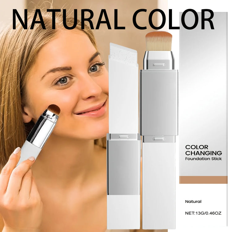 2-in-1 Color Changing Foundation Stick with Brush - Natural Matte Hydrating Long Lasting 13g by Home for Health and Beauty