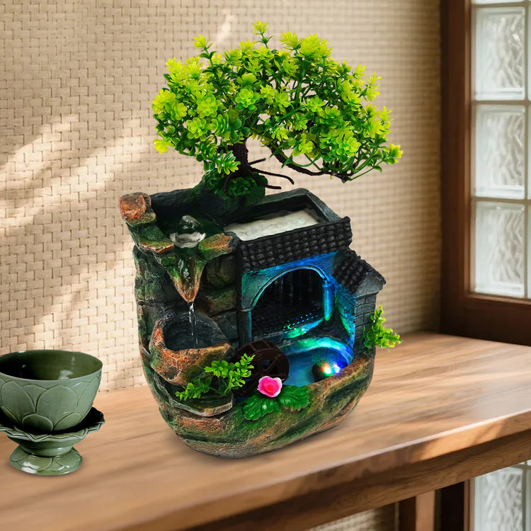 Tabletop Water Fountain with LED Light, Desktop Ornaments Resin Rockery Ornament for Office Living Room Desk Decor by Home for Health and Beauty