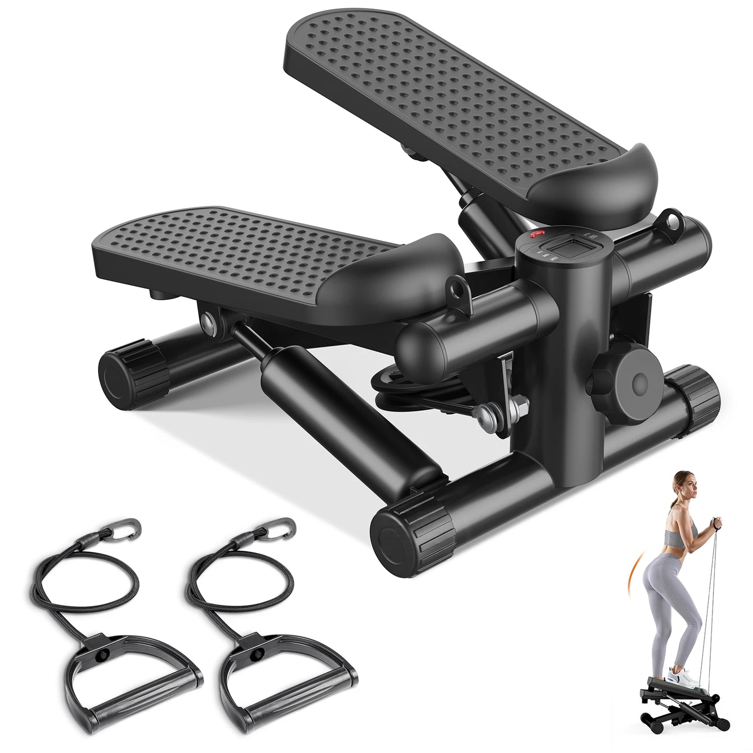 Mini Stepper with Resistance Bands 300 LBS Weight Capacity Hydraulic Home Stepper Machine Compact Cardio Equipment with LCD Monitor No Assembly Required by Home for Health and Beauty