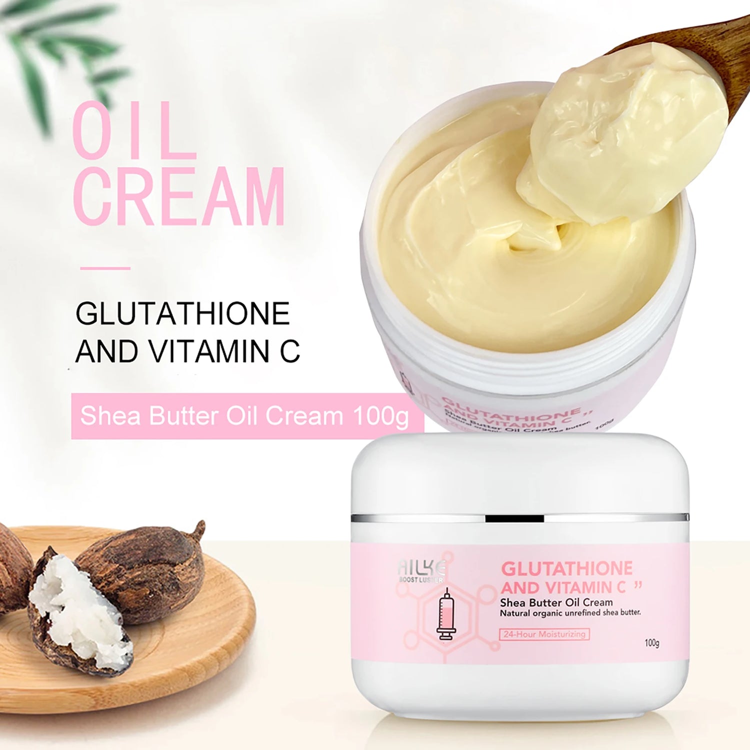 AILKE Organic Shea Butter Oil Whitening Cream, Brightening, Moisturizing, Smooth Nourish, Soften Skin, for Face, Body, 100ml by Home for Health and Beauty