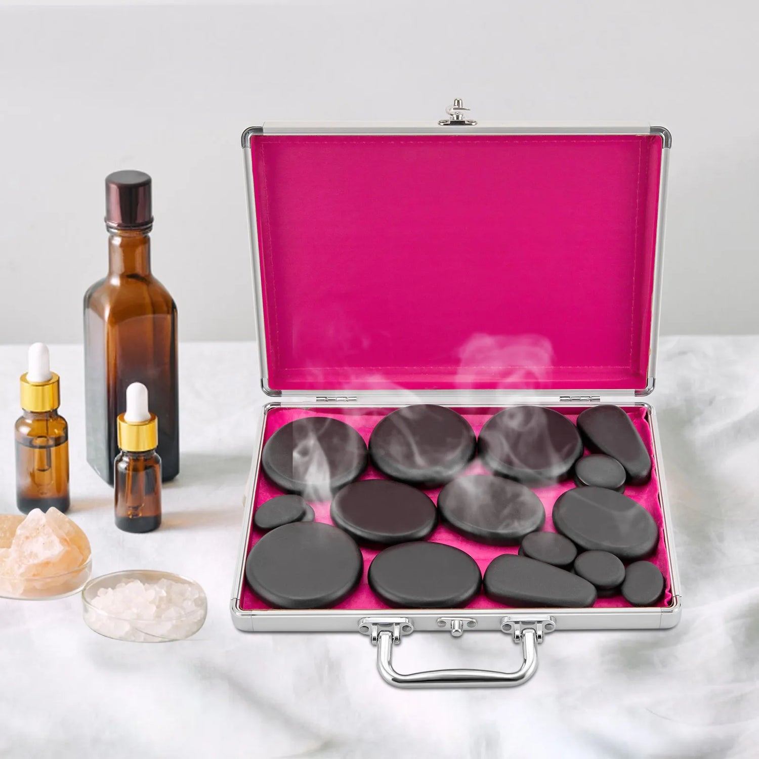 Hot Stones Massage Set, 18 Volcanic Rocks Body Massage Set, for Massage, Scraping, Hot Compress by Home for Health and Beauty