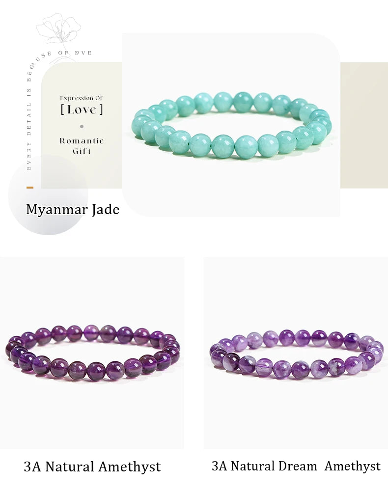 JD Natural Stone Beads Bracelet Amethyst Tiger Eye Crystal Quartz Agate Gem Beads Bangles Women Men Reiki Healling Jewelry Gift by Home for Health and Beauty