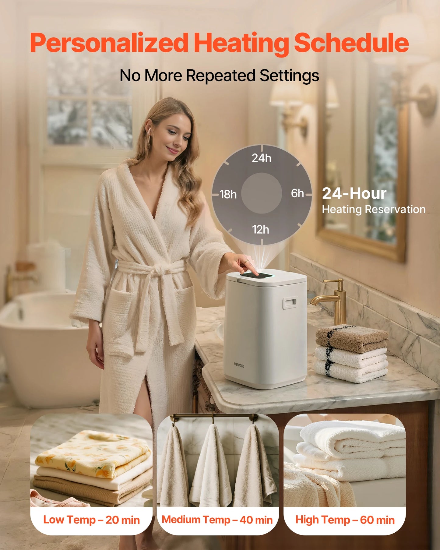 Towel Warmer Bucket With LED Timer Security Lock