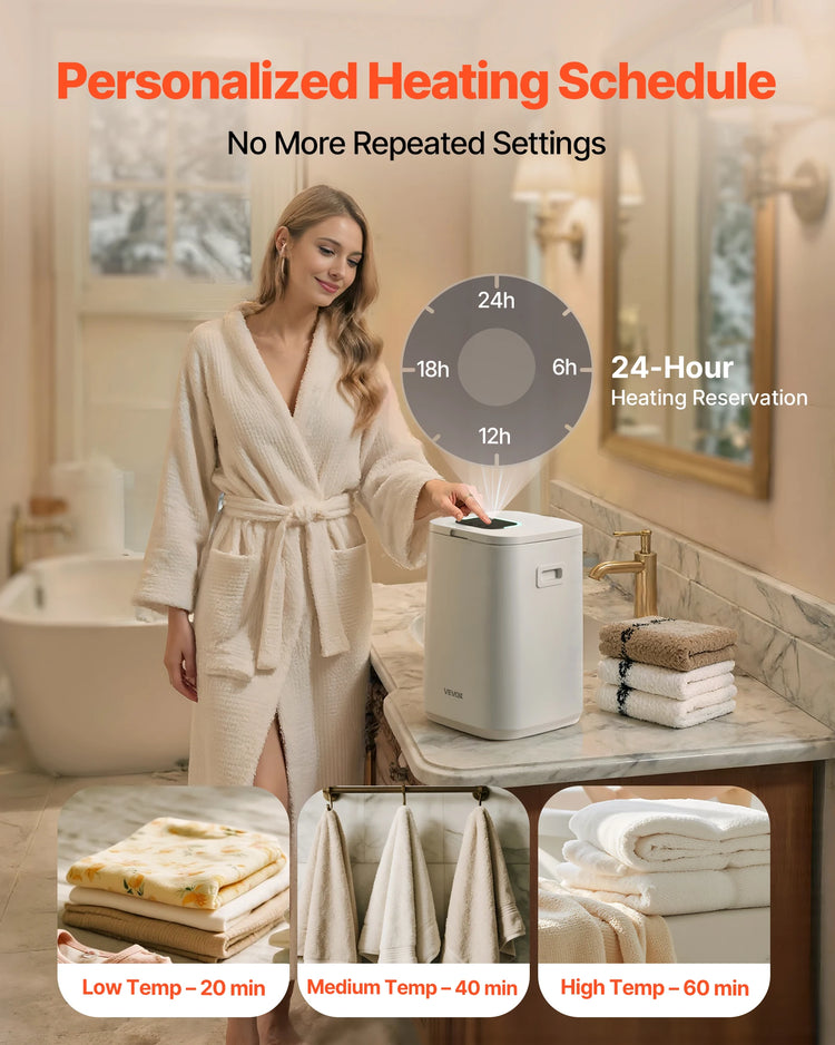 Towel Warmer Bucket With LED Timer Security Lock by Home for Health and Beauty