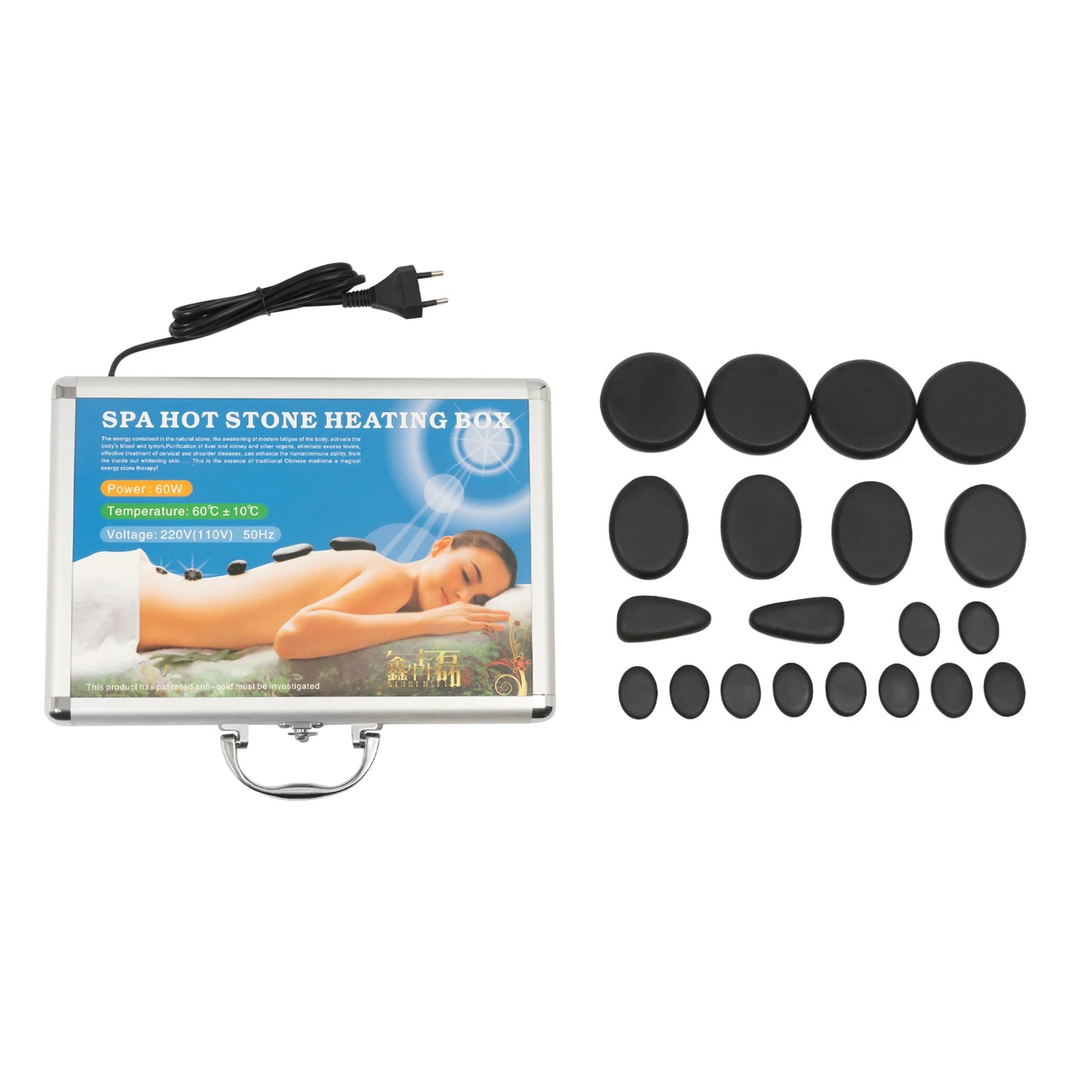 Hot Stones Massage Set, 18 Volcanic Rocks Body Massage Set, for Massage, Scraping, Hot Compress by Home for Health and Beauty
