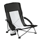 Camping Beach Chair Portable Lightweight Low Mesh Back Padded Armrests Folding Beach Chair with Cup Holder Storage Pocket for Camp Picnic Lawn by Home for Health and Beauty