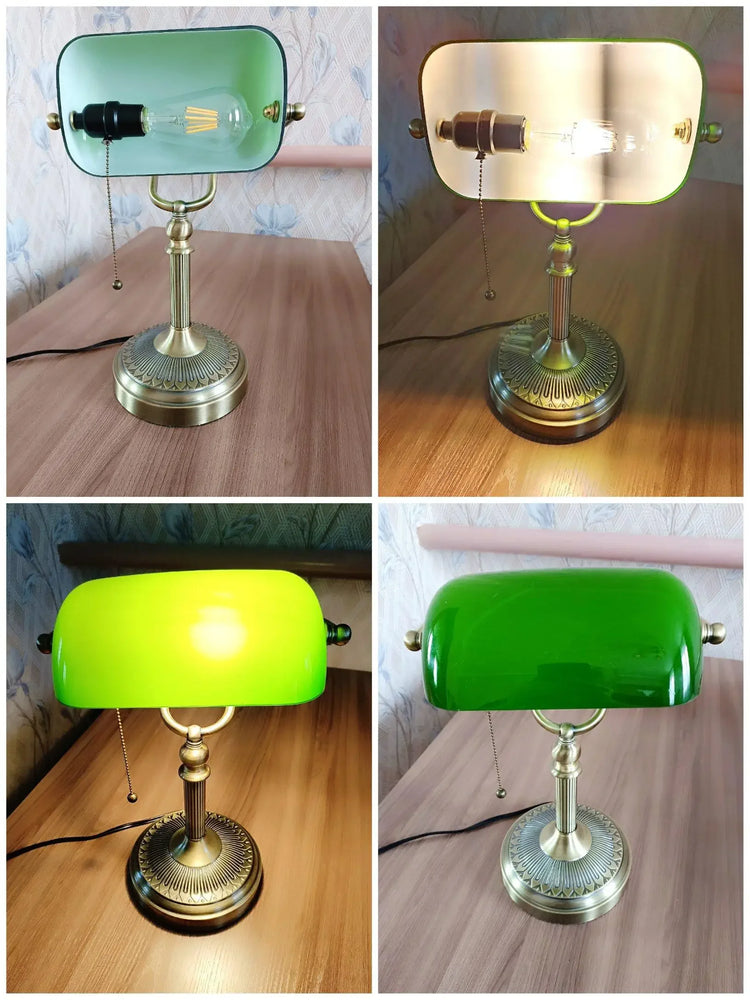 Desk lamp Table Light glass banker‘s lamp zipper switch for bedroom home stuy restaurant library office light night lamp by Home for Health and Beauty