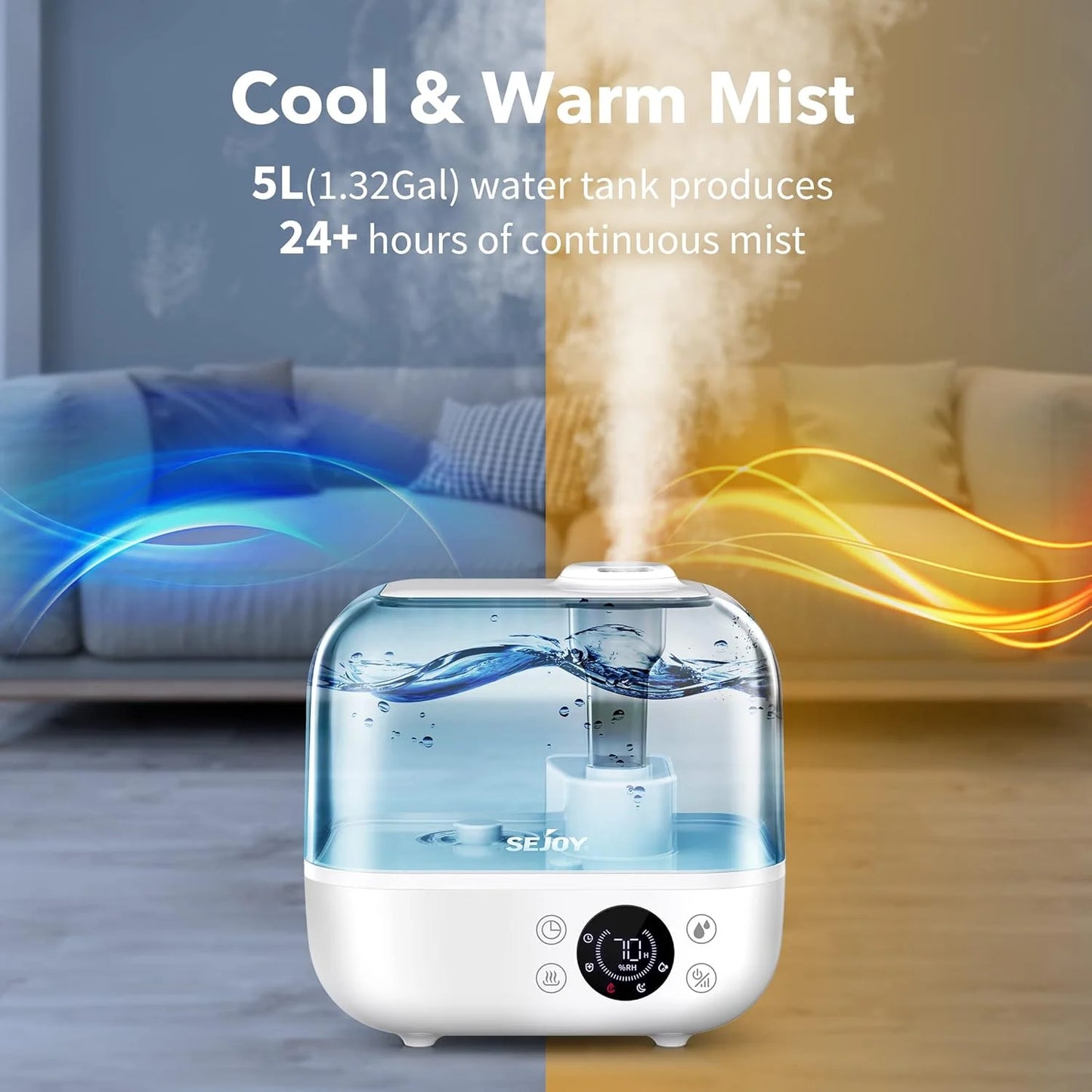 Sejoy Ultrasonic Cool Mist Humidifier Quiet Operation Timer