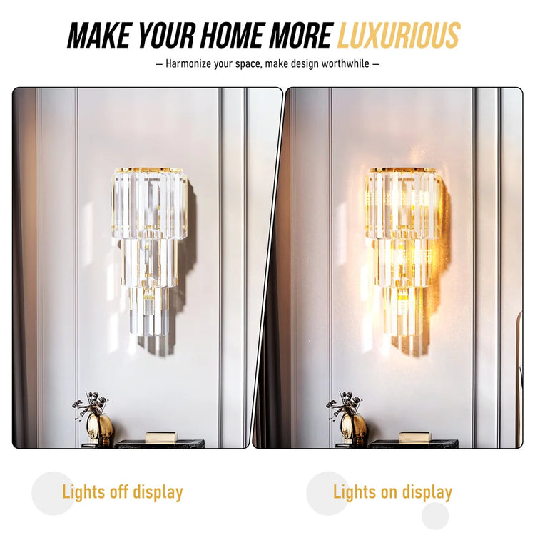 Crystal Wall Lamp Modern 3-Layer Wall Crystal Sconce Light E14 Led Corn Lights by Home for Health and Beauty