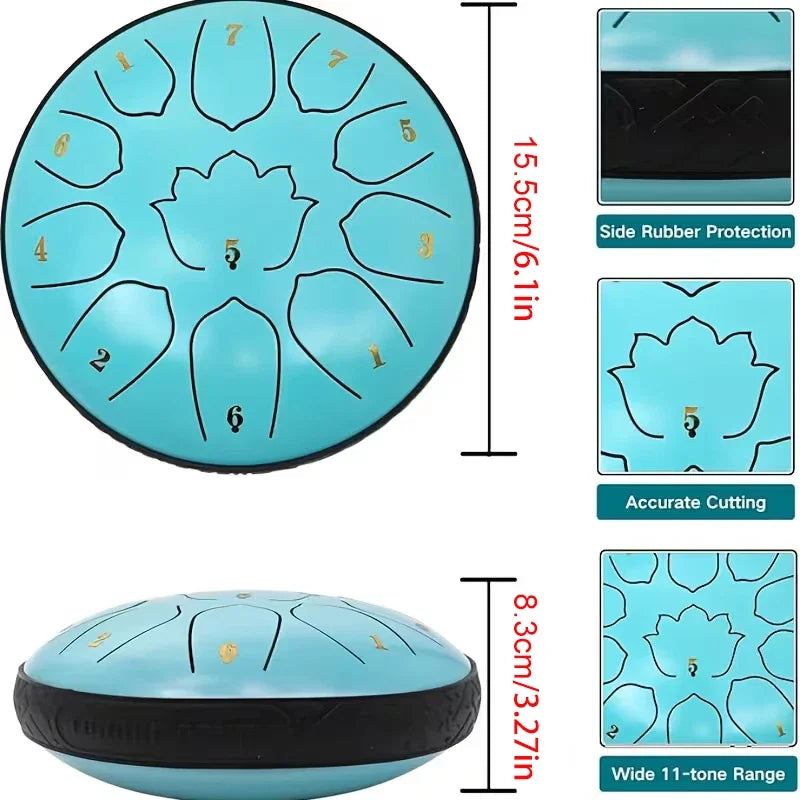 1PC Portable Steel Tongue Drum Set Percussion Musical Instrument 11 Notes 6 Inch D-Key Drum For Zen Yoga Meditation Musical Toy by Home for Health and Beauty