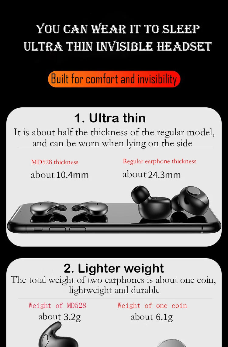 SK Ultra-thin Sleep Headphones 5.3 Wireless Bluetooth Headset Invisible Earbuds Hidden In Ear Button Sports Earphones Waterproof by Home for Health and Beauty