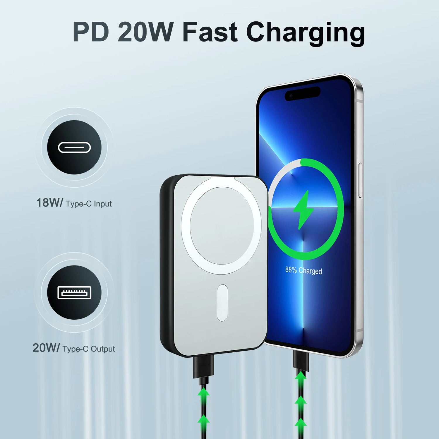 Magnetic Wireless Power Bank 10000mAh PD20W Built-In LED Display by Home for Health and Beauty