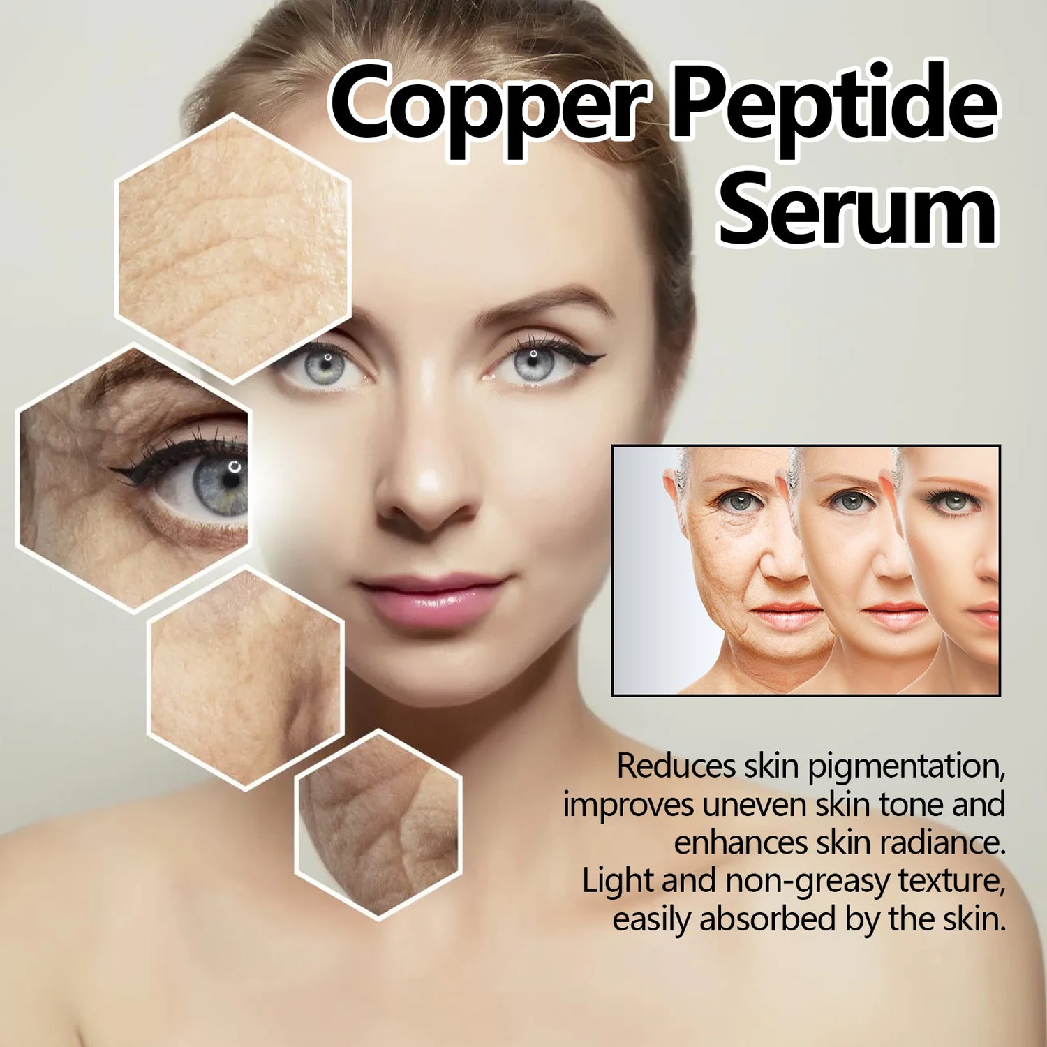 EELHOE Copper Peptide 30ml Facial Serum Moisturizing Firming Face Skin Increase Elasticity Anti Wrinkle Lines Daily Facial Care by Home for Health and Beauty