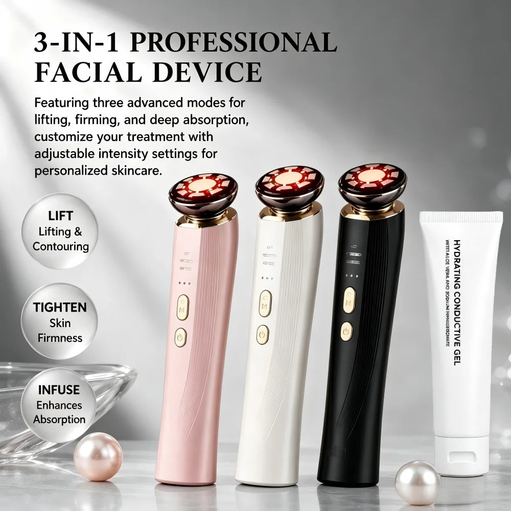3 in 1 Red Light Handle Facial Device Portable V Shaped Face Lifting Slimming Massager for Neck Skin Tightening Anti-Aging Skincare Tool For Women Travel Home Use Gift by Home for Health and Beauty