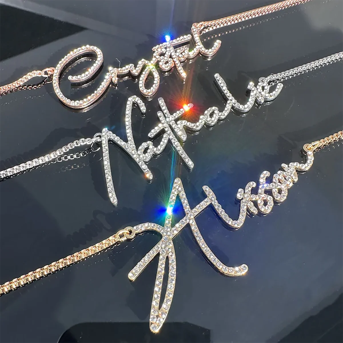 Personalized Crystal Diamond Nameplate Necklace For Women
