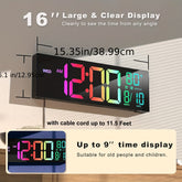 16" Large Digital Wall Clock With Remote Control, Timer, Alarm With Big LED Screen Dispaly, 8 RGB Colors, Auto DST, Temperature by Home for Health and Beauty